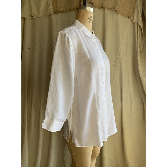 Chico’s Optic White Wrinkle Free Linen Button Up 3/4 Sleeve  Size 3 Large NWT - Picture 3 of 7